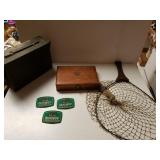 Vintage Fishing Net, Ammo Can, Remington Patches