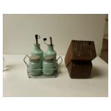 Knife Block And Ball Mason Condiment Dispensers