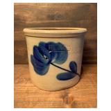Decorative Crock With Blue Flower