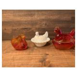 Two Small Hens on a Nest & Miniature Swan