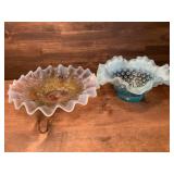 Vintage Ruffled Top Dish & Blue & White Hobnail