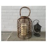 Hanging lighted Basket Lantern & Metal Rooster