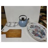 Serving Platter, Truvet, Cutting Board And Kettle