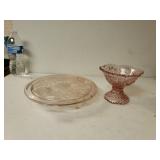 Pink Depression Glass Footed Plate And Bowl
