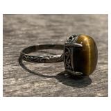 Tiger Eye Silver Ring .925 Size 11