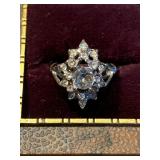 Silver Toned Cocktail Ring Size 8