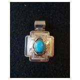Ladies Silver & Turquoise Pendant - Marked 925