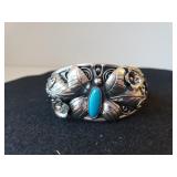 Ladies Butterfly & Flower W/turquoise Cuff