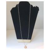 Ladies Long Silver Necklace W/small Cameo Pendant