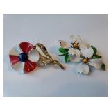 (2) Ladies Enamel Flower Pins