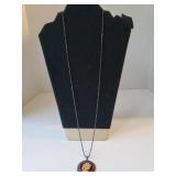 Ladies Long Silver Necklace W/lady Head