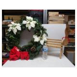 Wooden Reindeer Planter And Christmas Wreath