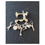 Ladies Silvertone Sewing/Crafting Pins W/Charms