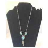 Ladies Silver Turquoise Feather Necklace - Marked