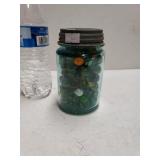 Vintage Blue Ball Mason Jar Full Of Marbles