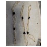 (3) Pearl-like Bracelets W/Black Hearts