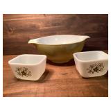 Large Pyrex Mixing Bowl & Two Pyrex Refrigerator