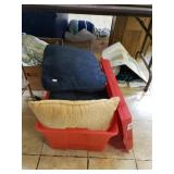 Storage Tote With Contents To Include Throw