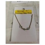 Ladies Gold Tone Anklet W/blue Stones - 9" -