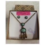 Ladies Faux Turquoise Necklace & Earring Set -