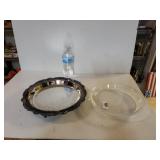 Silver Like Serving Platter With Vintage Pyrex