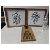 (2) Wooden Kitchen Decor Signs & "No Bad Days"