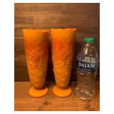 Westmoreland? Orange Slag Vases Grape Pattern