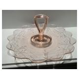 Pink Etched Depression Glass Serving Dish