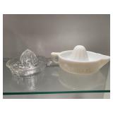 Two Vintage Juicers, White Milk Glass Sunkist &