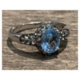 Oval Aqua Gemstone Silver .925 Size 12
