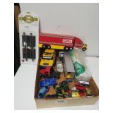 Assorted Toy Trucks, Cars, Railroad Track