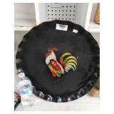 Vintage Black Tin Rooster Wall Art With Scalloped