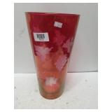 Large Cranberry Etched Glass Vase