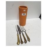 Utensil Holder With Carving Utensils With Brass