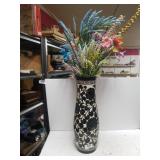 Large Black/white Vase With Floral Arrangement