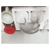White Soup Mugs, Plates, Jar