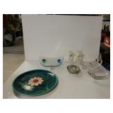 Decorative Plates, Candle Holders And Glass Swan