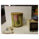 Vintage Panasonic TV, Vintage Popcorn Tin And