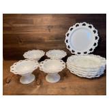 Vintage Anchor Hocking Lace Edge Milk Glass Set
