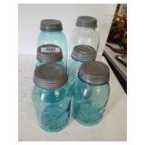 Blue Tinted & Clear Ball Mason Jars