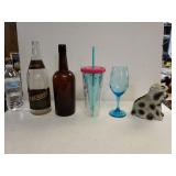 2 Vintage Wine Bottles,  Wine Glass, Tumbler And