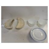 Vintage Pyrex Custard Bowls, Corelle Saucers And