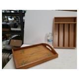 Wooden Serving Tray & Utensil Organizer
