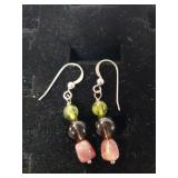 Ladies Tri-colored Stone Dangle Wire Earrings -