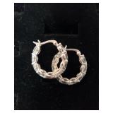 Ladies Silver Aquamarine Hoop Earrings - Marked