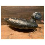 Vintage Carved Wooden Black Duck Decoy