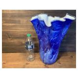 Blue Large Ruffled Top Vase