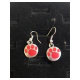 Ladies Red Pet Paw Dangle Earrings