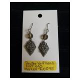 Pewter Wolf Head Earrings - Marked EJC