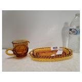 (2) Indiana Glass Co Amber Glass Pieces - Creamer